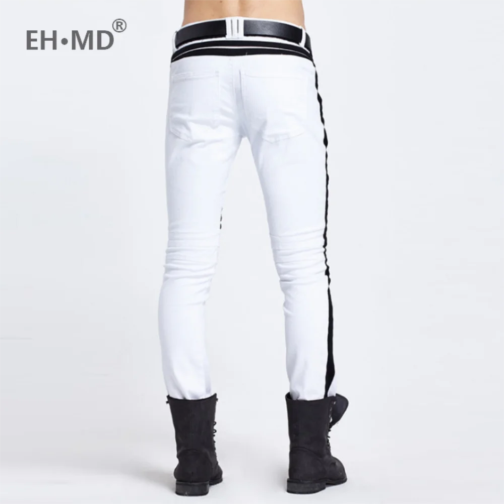 EH-MD®Новинка, мужские джинсы, черные и белые, складные, большие, европейские и американские, на молнии, декоративные, джинсы, узкие, подходят