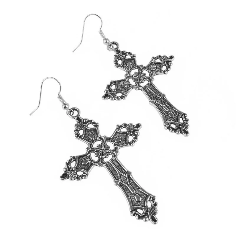 Big Cross Dangle Drop Earrings For Women Korean Trend Punk Goth Gothic Vintage Statement Fashion Jewelry Steampunk Accessories