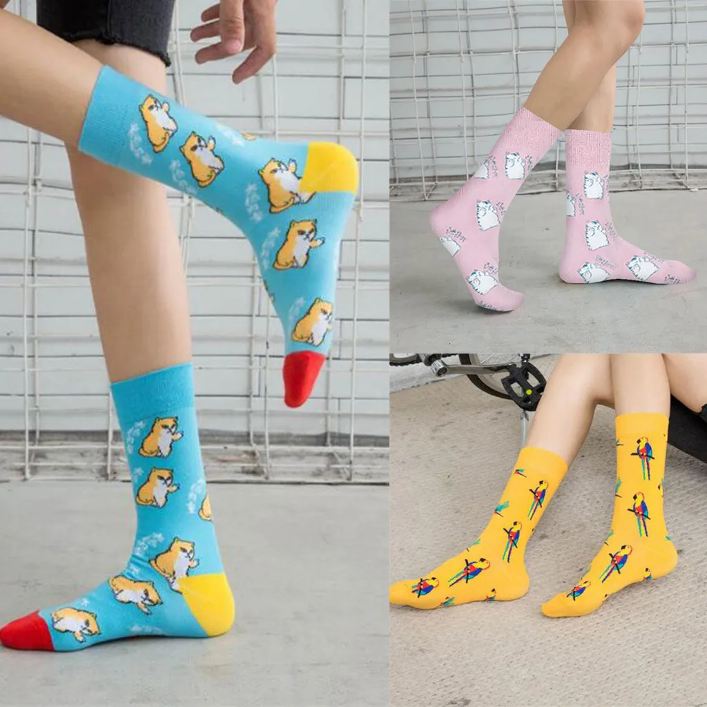 Socks Winter Warm Fashion Women Funny Cute Socks Casual Cotton Print Middle Socks Calcetines Meias W2