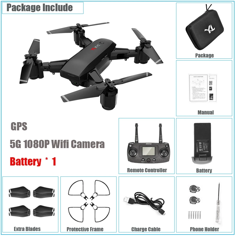 Gps Дрон с HD камерой 5G 1080P Wifi FPV Perfessional Квадрокоптер складные руки игрушки RC вертолет длительный срок службы батареи следуем за мной - Цвет: 5G GPS 1080P 1 Bat