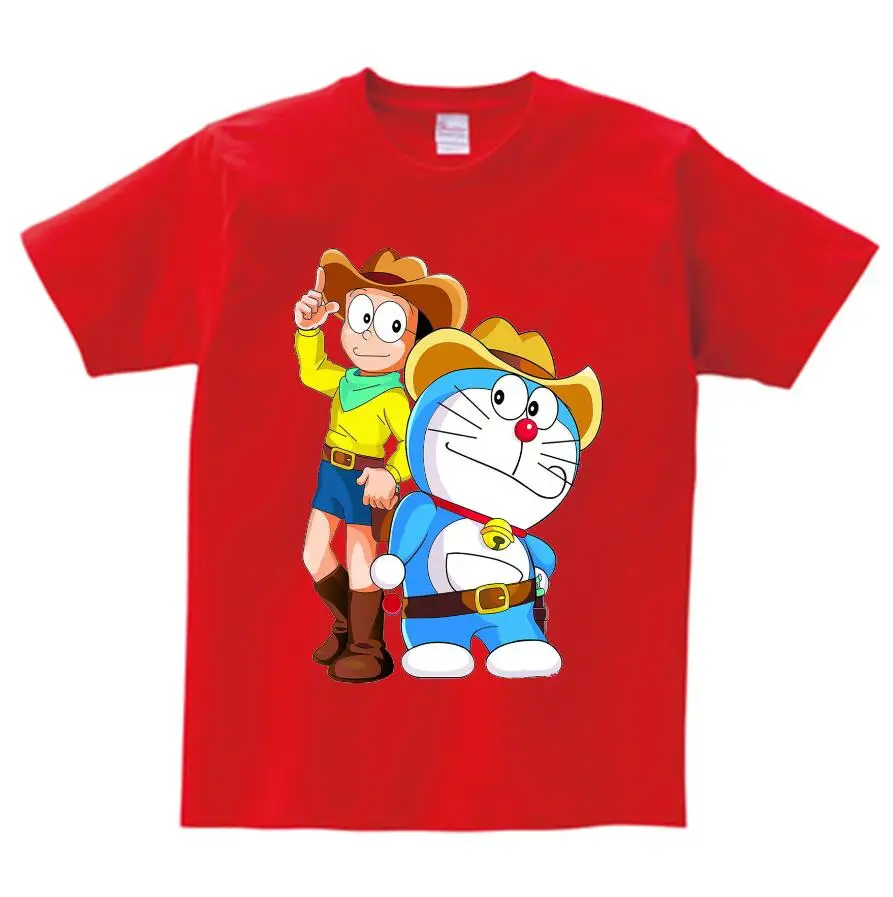 Summer Kids Boys T Shirt Crown Print Short Tee Shirt Children's Cartoon Doraemon O-neck Short Sleeve Tops Tees for Baby - Цвет: red childreT-shirt