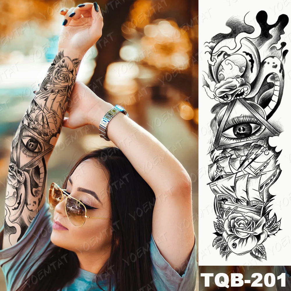 Large Arm Sleeve Tattoo Sphinx Anubis Egypt Waterproof Temporary Tatto Sticker The Eye Of Horus Wedjat Body Art Full Fake Tatoo