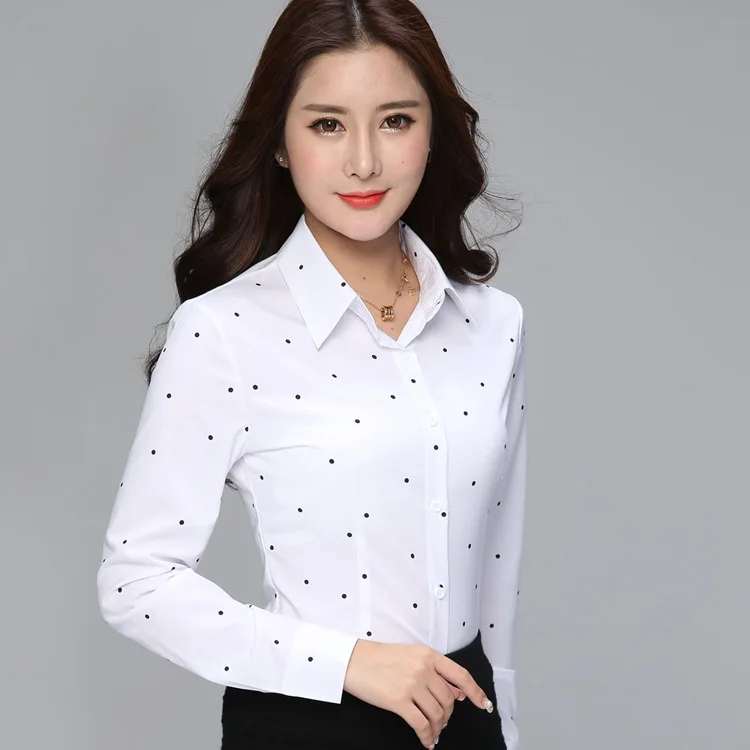 

Elegant Striped Shirts Women Tops Women's Blouses Women Blouses Office Lady Large Size 3XL Women Dot Tops Turn-down Collar