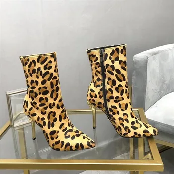 

Thin Heel Sexy Leopard Boots Women Genuine Leather Ankel Boots for Women High Heel Shoes Women Designer Brand Luxury Women Shoes