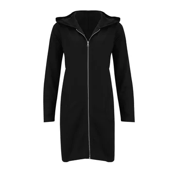

2019NEW Women Long Sleeve Zip Up Hooded Jacket Jumper Cardigan Coat With Pockets Womens Hooded Long Jacket Coat