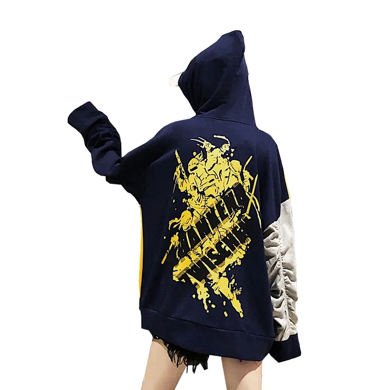 

NoEnName_Null Korean Couple Hoodies Patchwork Blue Women Loose Autumn Street Bf Trend Personality Hoodie Harajuku Plus Size 50cs