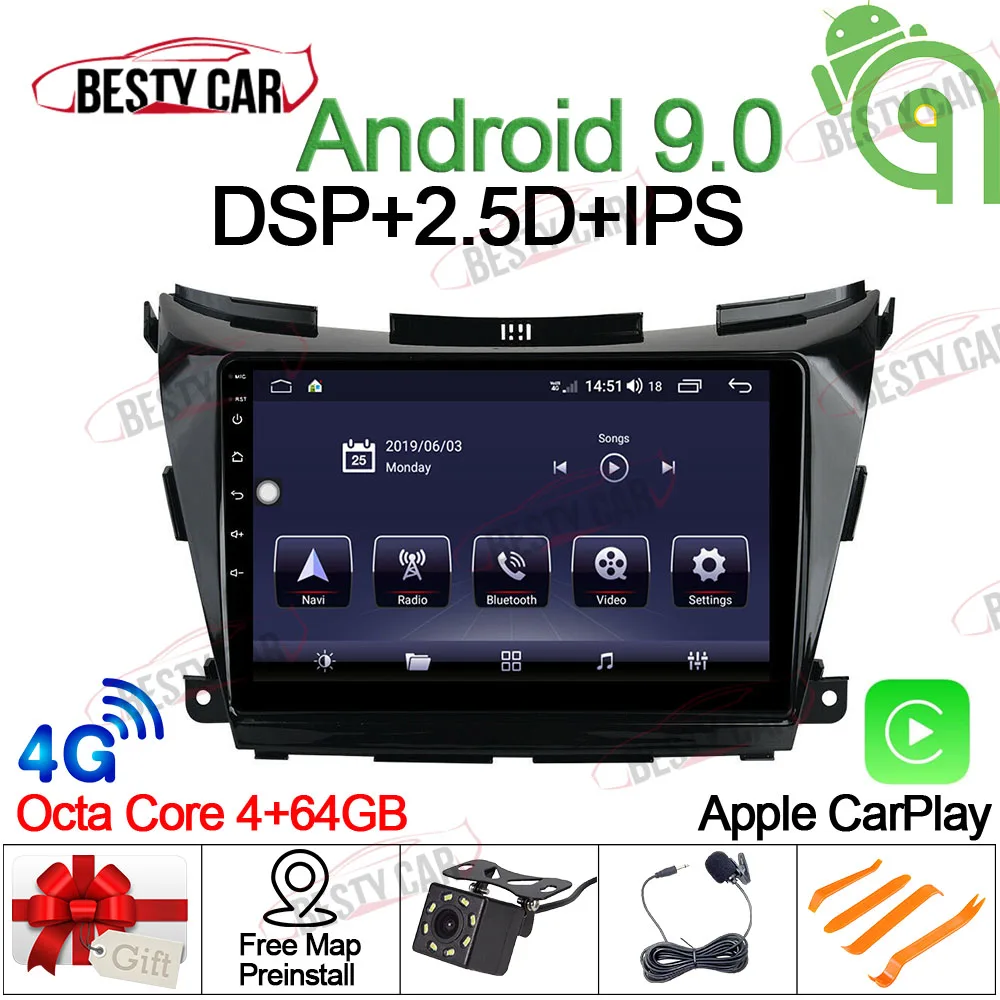 

10.1'' Android 9.0 Octa Core Car Radio Multimedia Video Player Navigation GPS Stereo For Nissan Murano Z52 2015 2016 2017 Touchscreen IPS 2.5D DSP DVR WIFI 4G CARPLAY