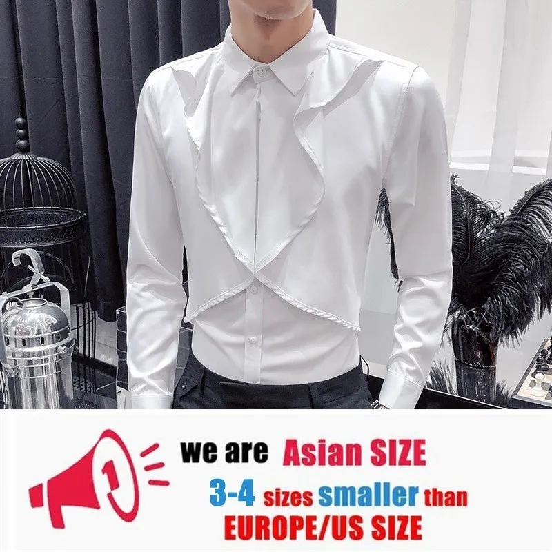 Мужская рубашка с листьями лотоса, повседневная, приталенная, Camisa Masculina, вечерние, Клубная, мужская рубашка с длинным рукавом, винтажный смокинг, рубашка, Chemise Homme - Цвет: white