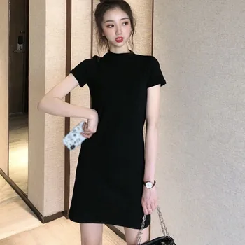 

Women's Sexy Dress O-Neck Solid Color Casual Bodycon Short Sleeve Summer T-Shirt Dress