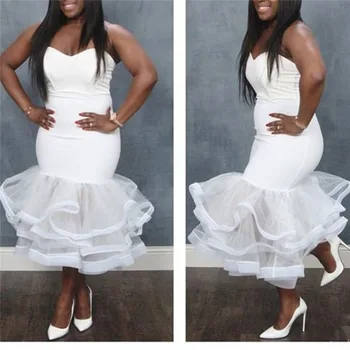 

Summer Tulle Mesh Ruffled White Mermaid Mother Of The Bride Dresses Plus Size Slim White Formal Party Dress For Weddings