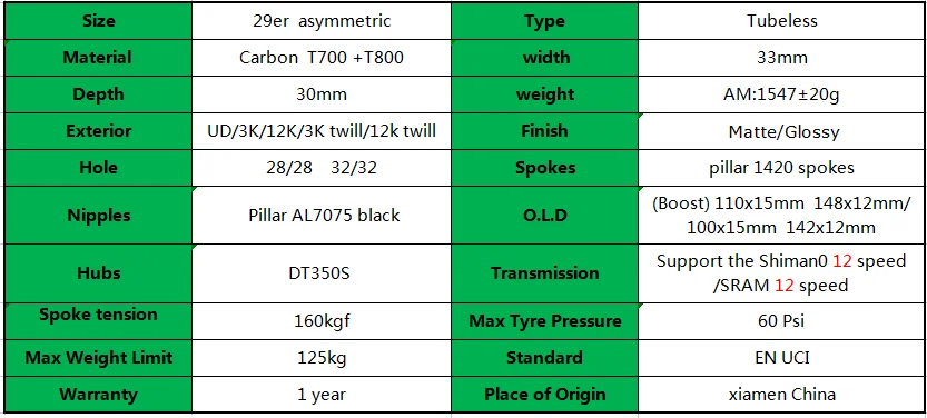 mtb wheelset 29er asymmetric AM 33x30mm tubeless MTB bike carbon wheels rims DT350S shiman0 / XD 12 speed mtb disc wheels
