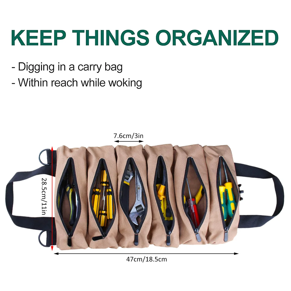 Canvas Tool Roll Up Bag Tool Pouch With 6 Zipper Pockets Large Capacity Tools Wrap Roll Storage Case Hand-held Tool Carrier Tote beehive tool bags
