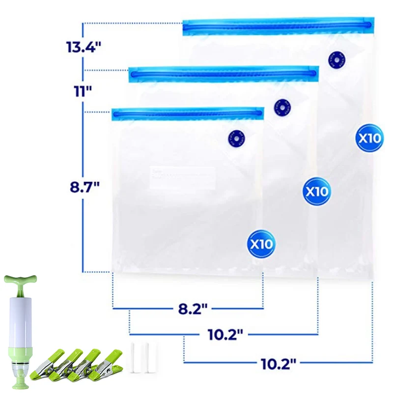 35pcs Vacuum bag Хранение еды вакуумное сжатие Ziplock мешок многоразового использования сохранение продуктов в свежем состоянии уплотнение пакет кухонный Органайзер ручной вакуумный насос машина - Цвет: 35pcs Vacuum bag
