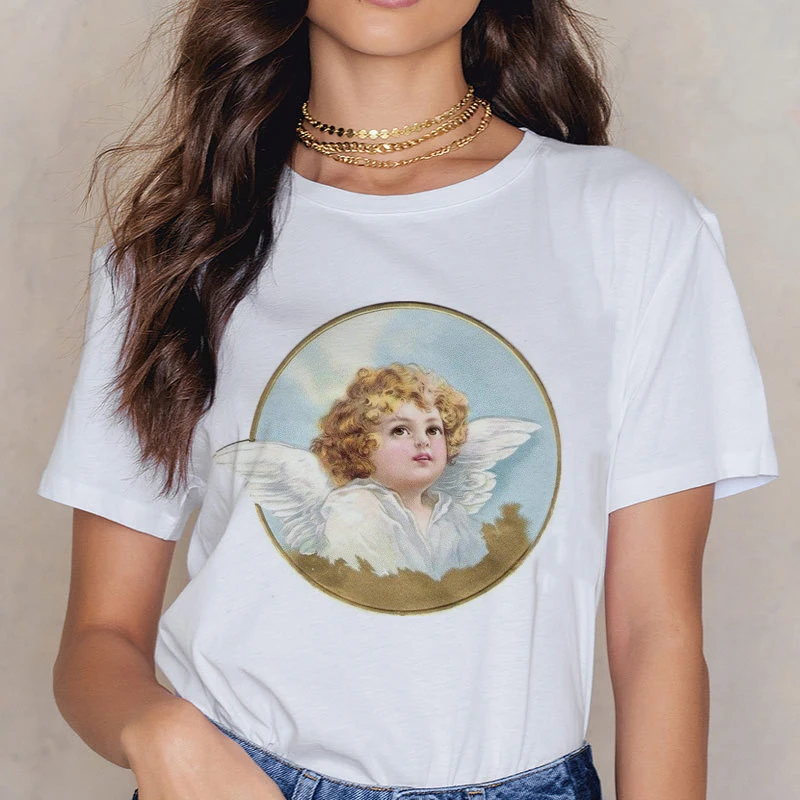 Модная женская футболка с принтом «Ангел», футболка с короткими рукавами и круглым вырезом, винтажная модная футболка Harajuku Ullzang, женские футболки - Цвет: 3215