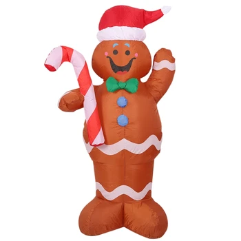

1.5M Inflatable Christmas Santa Claus Gingerbread Snow Man LED Decoration Hold a Candy Stick Decoration for Home Outdoor US Plug