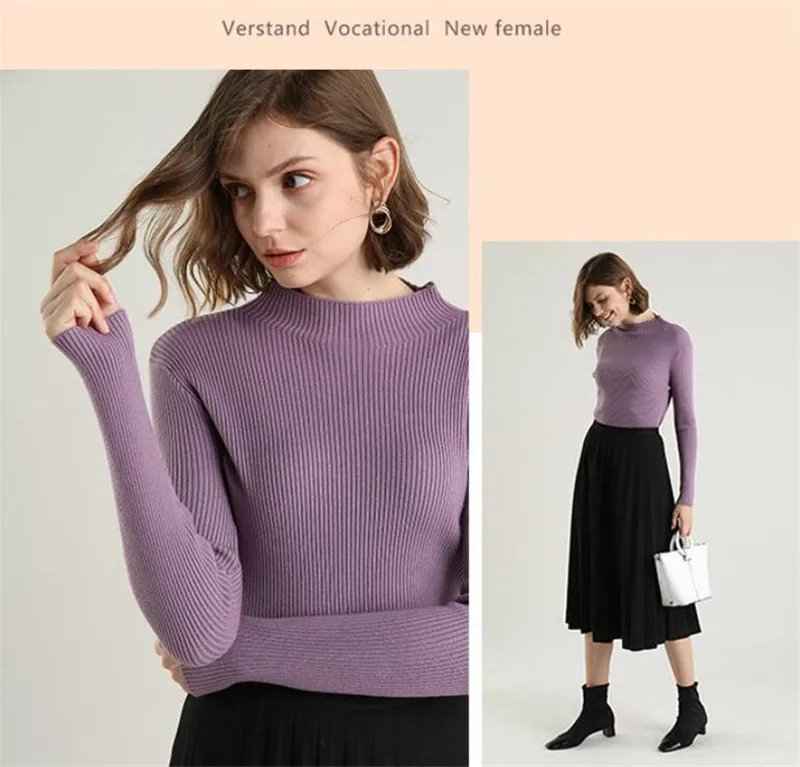 GCAROL New Fall Winter Women Half High Collar 30% Wool Sweater Stretch Tight Fit Short Knitting Jumper OL Render Knit Knitwear