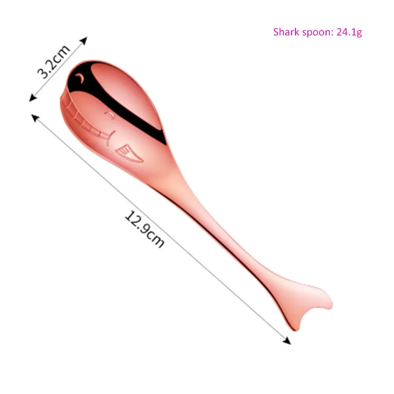 Shark rose gold 5 упаковок, индивидуальная маленькая ложка для кофе с дельфином, морской лошадью, 304 нержавеющая сталь, чайная медовая ложка, kawaii, маленькие Десертные Ложки - Цвет: Shark rose gold