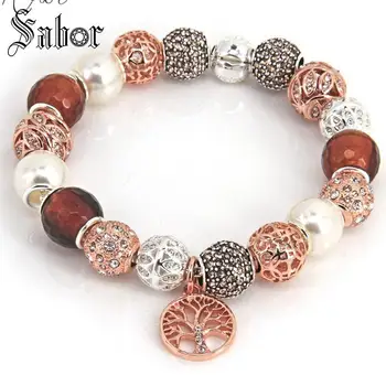 

Rose Gold Sun Pearl & Olive Tree Bracelet Beads with Tree Charm Fashion Women Bracelet For Women B108 thomas jewellery