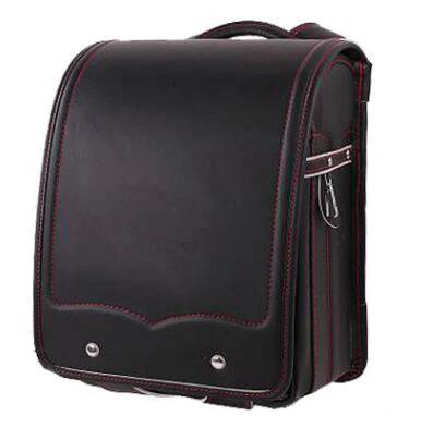 black with red Школьный ранец в японском стиле, Детский рюкзак с застежкой, Одноцветный высококлассный водонепроницаемый ортопедический школьный ранец из искусственной кожи для детей 1-5 класса - Цвет: black with red