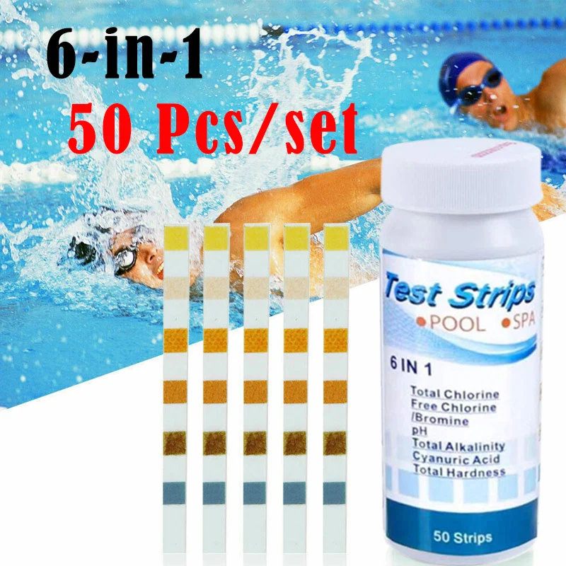 Hot Multifunctional 6 in 1 Swimming Pool Test Paper Chlorine Strips for