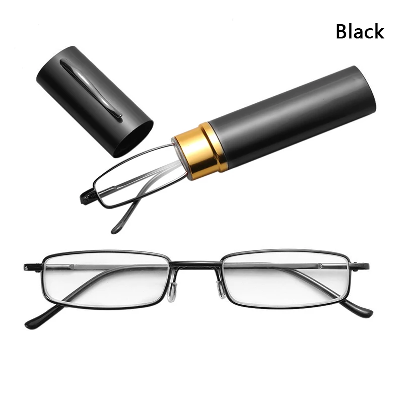 Slim Tube Cases Reading Glasses Men Women Metal Small Frame Clear Lens Portable Hangable Pocket Presbyopic Glasses Accessories - Цвет: Black 3