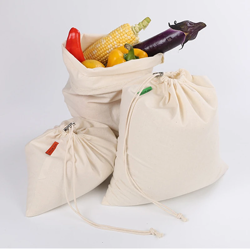 Reusable Cotton Drawstring Shopping Bag Cotton Produce Bags for