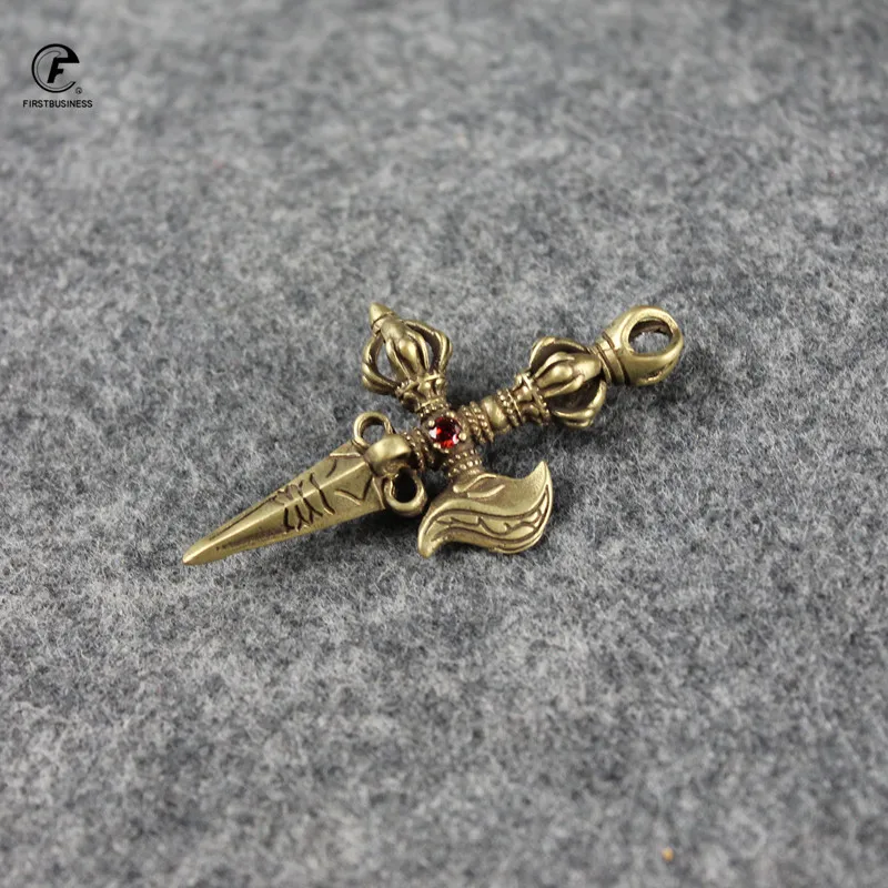 Copper Enamel Beads Vajry Pestle Ornaments Vintage Brass tea needle Key Chains Pendants Buddha Instruments Lucky Home Decoration