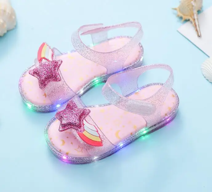 MERI AMMI LED Light Up Baby Girls Soft Shoes PVC Bowknot Shoes Cute Sandals 130-155mm children's shoes for high arches Children's Shoes