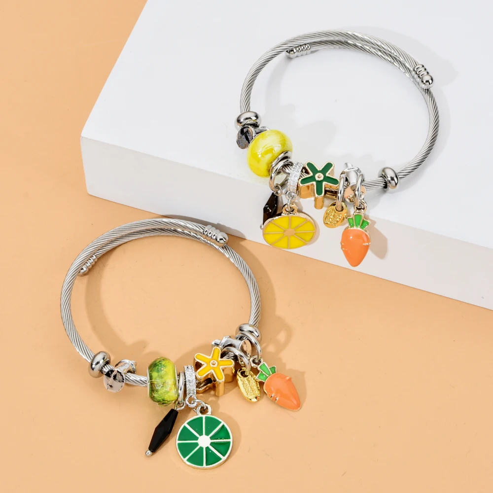 Браслет из нержавеющей стали с фруктовым лимоном изысканные керамические бусины