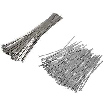 

200Pcs Stainless Steel Exhaust Wrap Coated Locking Cable Zip Ties - 100Pcs 200 X 4.6 Mm & 100Pcs 300X4.6Mm