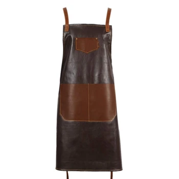 

Leather PU Cook Apron Barista Bartender Chef Hairdressing Apron Catering Uniform Work Wear Anti-Dirty Overalls