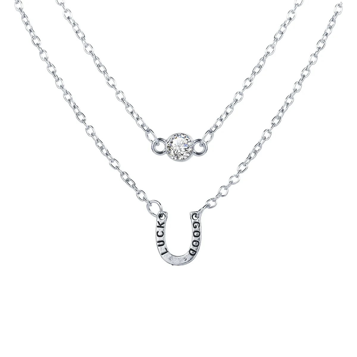 Lucky Horseshoe Necklace Crystal U Shaped Jewelry Double Layer Good Luck Letter Pendant for Women Best Friend Gifts | Украшения и