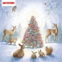 GATYZTORY 3D Алмазная живопись Полная площадь дрель DIY домашний декор ремесло фото на заказ смолы фотографии Рождественская елка и маленькие животные