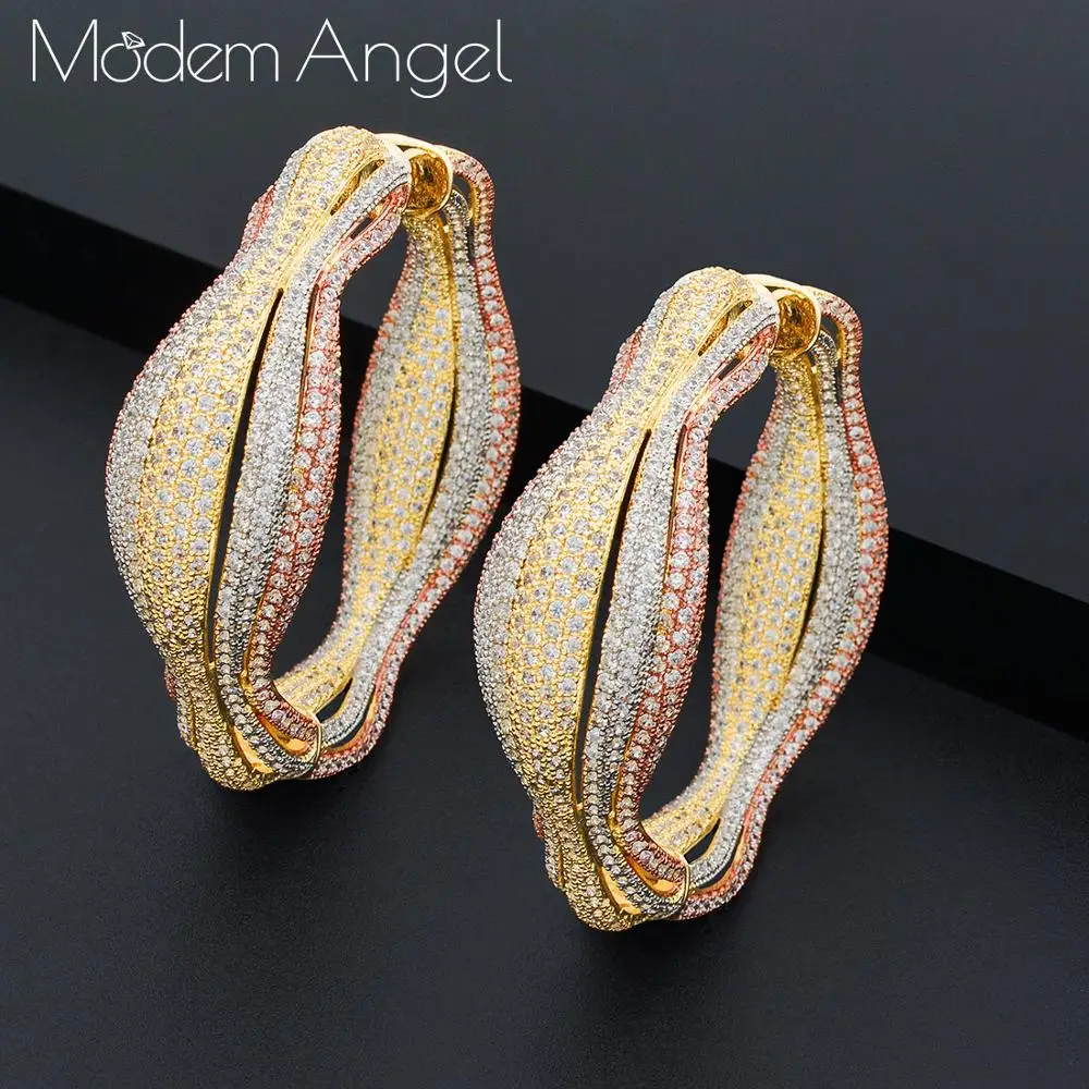 Tricolor ModemAngel, трендовые геометрические круглые серьги-кольца, Женские аксессуары, серьги с кубическим цирконием, ювелирные изделия, женские серьги, Мода - Окраска металла: Tricolor