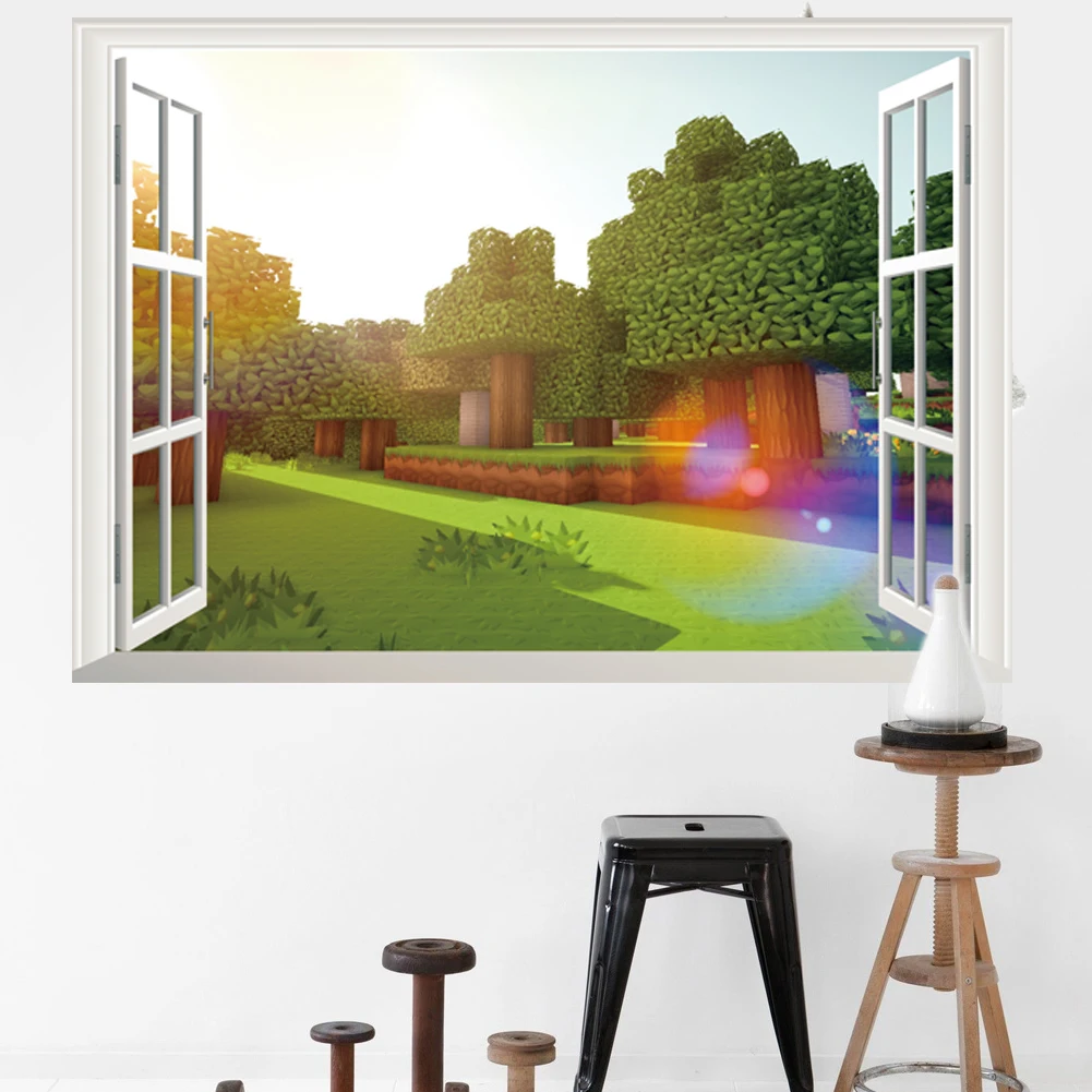 Cartoon steve Anime Game 3D windows Wall Stickers Pixel World Home Decor Game Peripheral Posters Sandbox Games - 2