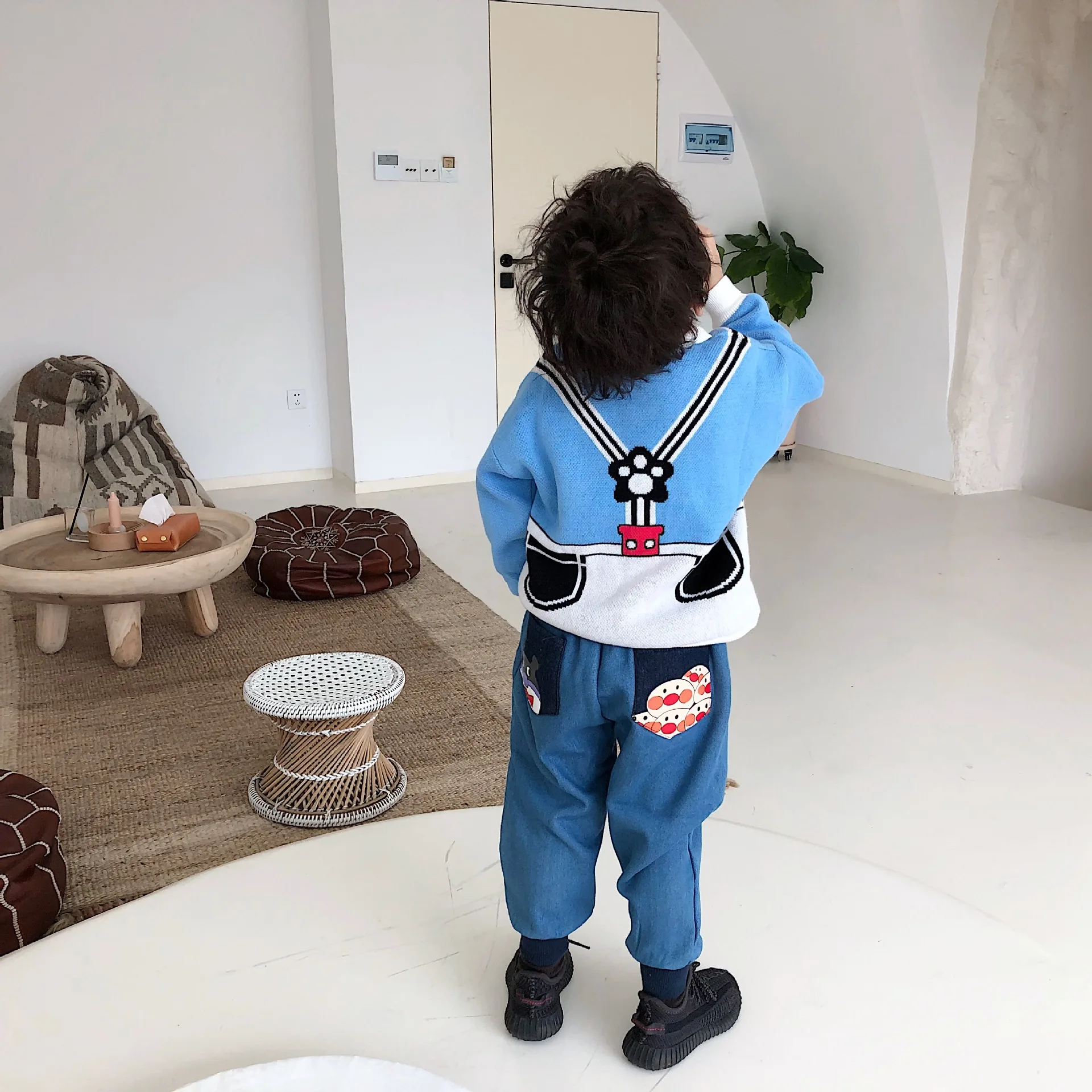 Tonytaobaby/Новинка; зимний детский светильник для мальчиков и девочек; голубой свитер с медвежонком; одежда для детей