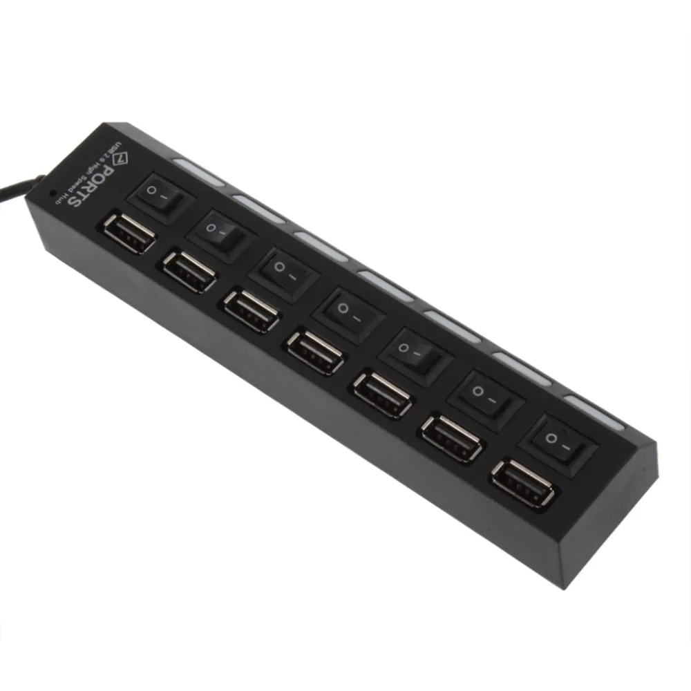 Высокое качество переключатель включения/выключения мини 7 портов USB 2,0 высокоскоростной концентратор Черный для ноутбука для ПК черный эргономичный дизайн