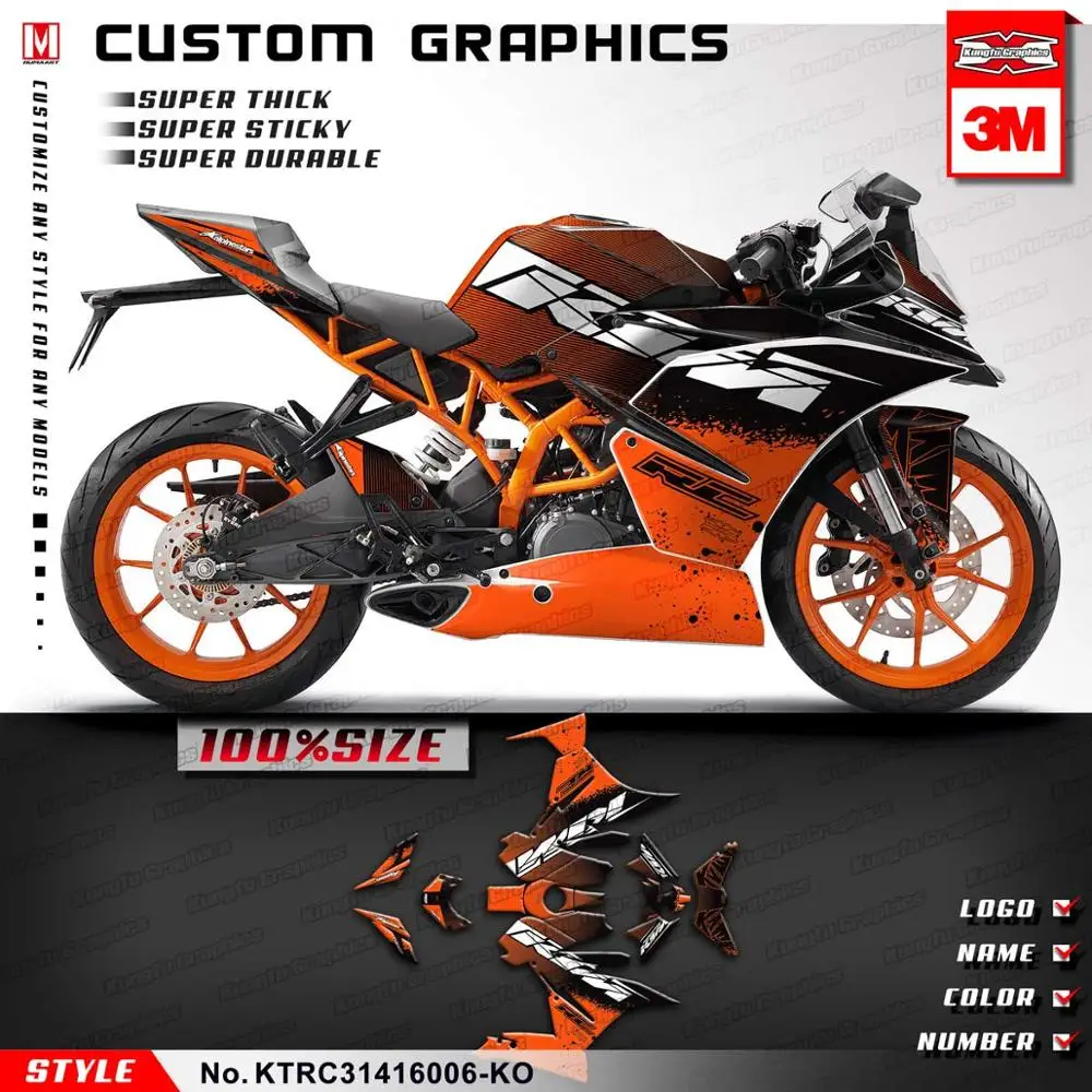 KUNGFU графика наклейки для мотоциклов комплект клейкие черные для KTM RC 125 200 RC125 RC200 Venom стиль - Цвет: KTRC31416006-KO