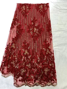 

French Nigerian lace fabric 2020 high-end lace African net lace fabric, used for wedding stone wine lace material H36361