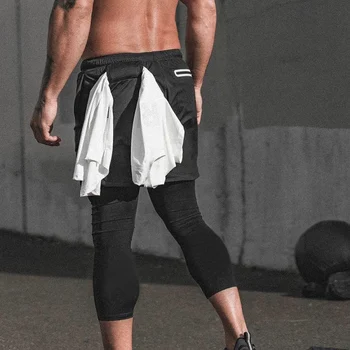 

2 in 1 Men's Running Sports Shorts Male double-deck Quick Drying Sports men Shorts Jogging Gym Shorts men