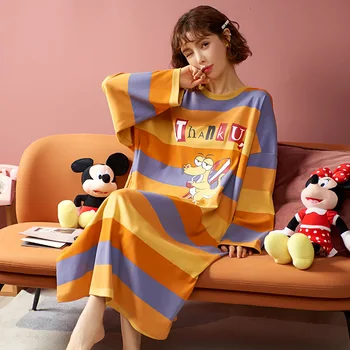 

Spring and Autumn Nightdress Women Pure Cotton Sleeping Dress Long Sleeve Ladies Comfortable Cartoon Long Dress Home Clothes