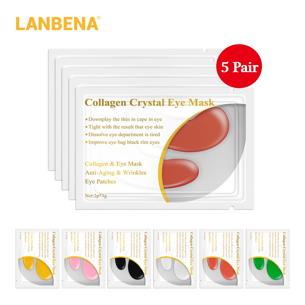 LANBENA Eye Mask 24K Gold Collagen Patches Dark Circle Anti-Aging Anti Wrinkle Puffiness Bag Care Serum 5 Pairs | Красота и здоровье