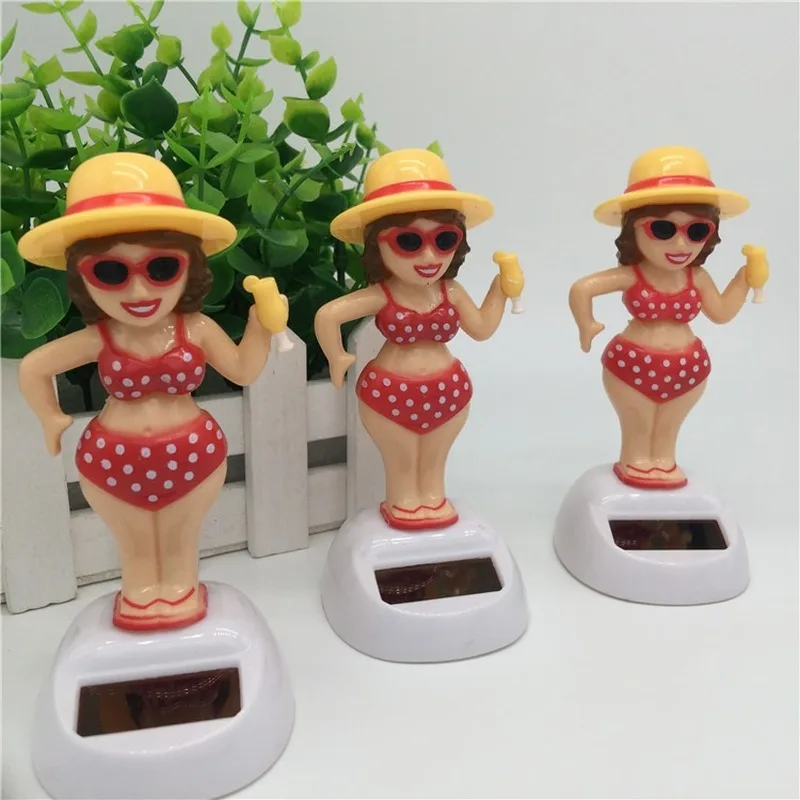 1Pcs Solar Powered Dancing Beach Girl Swinging Bobble Toy Gift for Car Decoration Novelty Happy Dancing Solar Girls Toys