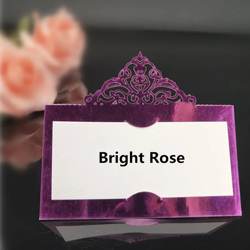 Bright-Rose-Red Горячее предложение, 10 шт., открытки на стол, ажурный узор, свадебная открытка, украшение на стол, открытки на место, вечерние, на день рождения, 8Z - Цвет: Bright-Rose-Red