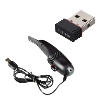 

Mini USB Vacuum Keyboard Dust Cleaner for Laptop PC Computer -Black & Mini USB WiFi Wireless Adapter Network Card 802.11N 150M