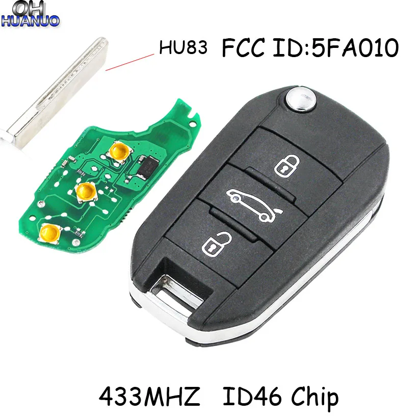 Uncut HU83 пустой Клинок 3 кнопки дистанционного ключа 433 МГц ID46 чип для peugeot 508 301 FCC ID: 5FA010