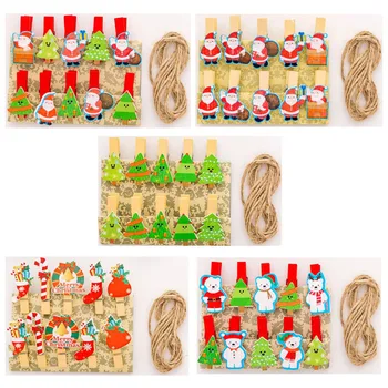 

Christmas Series Gift Snowman Wooden Clip With Rope Photo Clip Decorative Clip Paper Clip Office Stationery School Supplies Clip