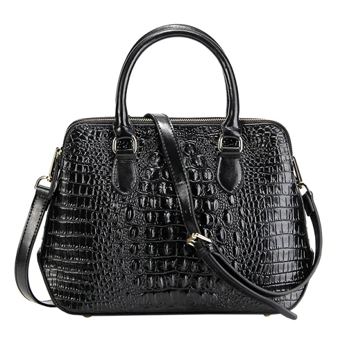 Longlight Women Genuine Leather Handbag Fashionable Crocodile Pattern Real Leather Shoulder Bag Classical Tote Crossbody Bag