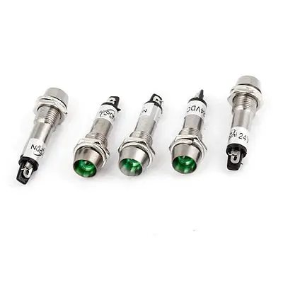 

5 Pcs DC24V 8mm Thread Green Bulb Power Signal Indicator Pilot Light Lamp