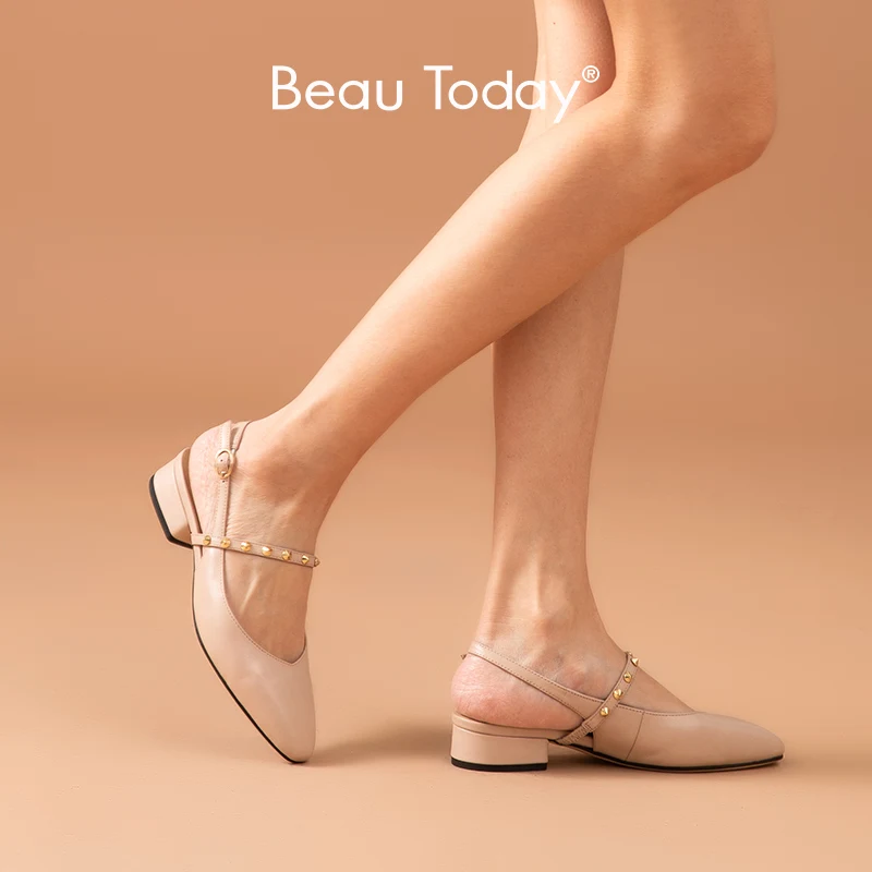 Босоножки BeauToday женские из натуральной коровьей кожи с заклепками пряжкой